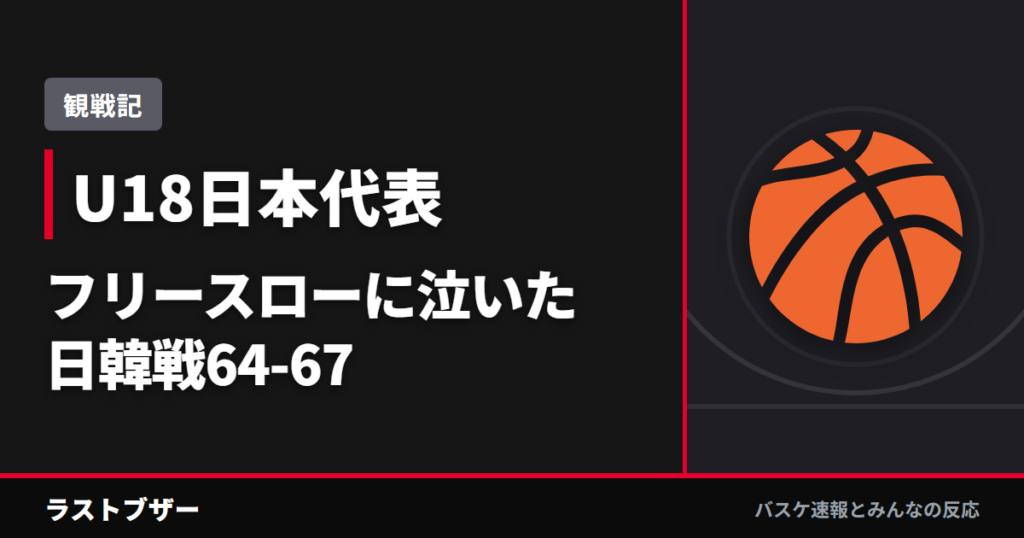 【バスケU18日本代表】韓国に64-67、フリースロー6/20に泣いた3点差——高橋歩路のコーナー3連発は見事だった