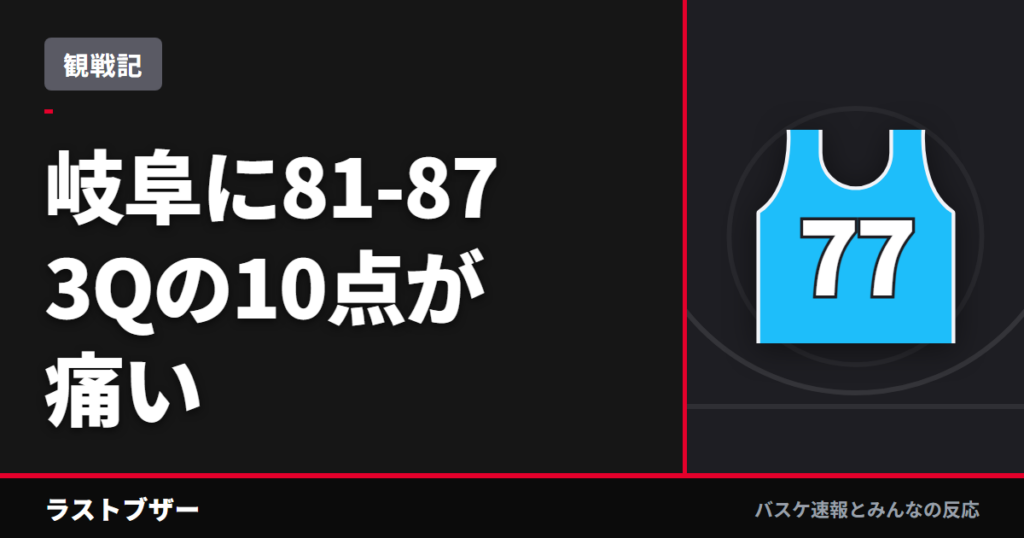 【バスケ徳島ガンバロウズ】岐阜に81-87、3Qの10得点が響いたホームの黒星(2025-26観戦記)