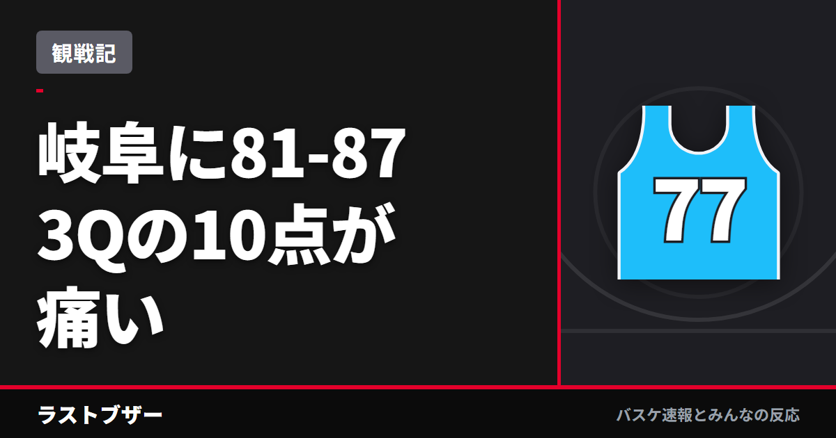 【バスケ徳島ガンバロウズ】岐阜に81-87、3Qの10得点が響いたホームの黒星(2025-26観戦記)