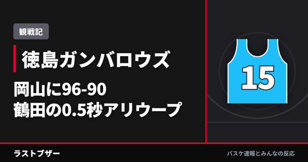 【バスケ徳島ガンバロウズ】岡山に96-90、17点差から鶴田の0.5秒アリウープで奪い返した(2025-26観戦記)