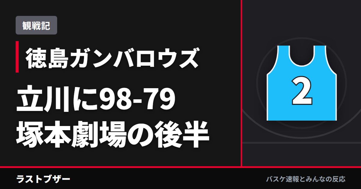 【バスケ徳島ガンバロウズ】立川に98-79、超オフェンスを守備で競り勝った塚本劇場(2025-26観戦記)