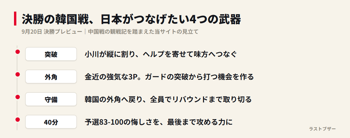 韓国との決勝で注目する日本の4つの武器