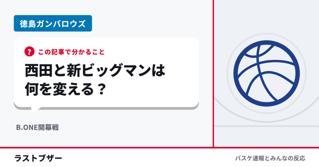 【徳島ガンバロウズ開幕戦】横浜EX戦の見どころ|西田公陽と新ビッグマン、B2得点王への挑戦